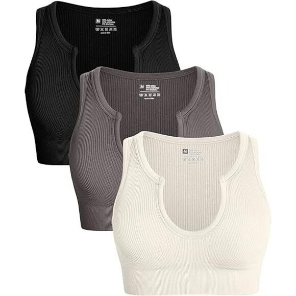 Medium Support Crop Top Seamless Removable Cups Workout Yoga Sport Bra 3pc - Picture 1 of 5